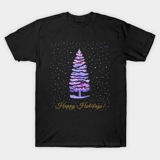 Happy holidays greeting watercolor fantastic pine tree T-Shirt by Wolshebnaja